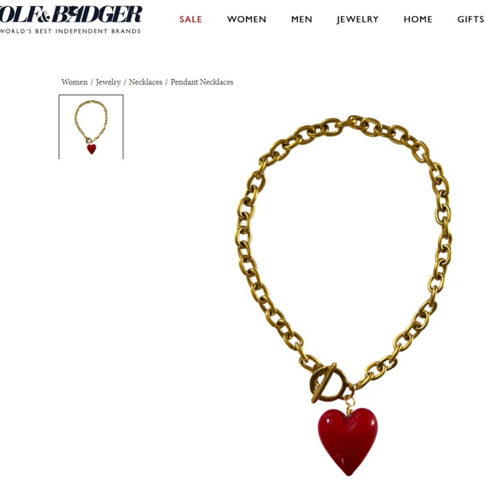 Chic and Chunky Gold Necklace with Red Heart Pendant from Wolf & Badger - Picture 4 of 6